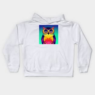 Colorful Owl Portrait Illustration - Bright Vibrant Colors Bohemian Style Feathers Psychedelic Bird Animal Rainbow Colored Art Kids Hoodie